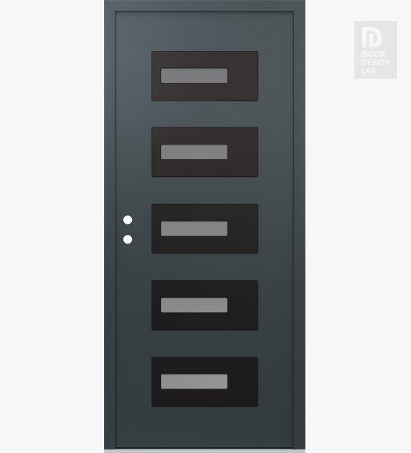 Modern Steel Front Door Diamond D6 36" x 80" anthracite/anthracite frosted Glass Panel black RHI