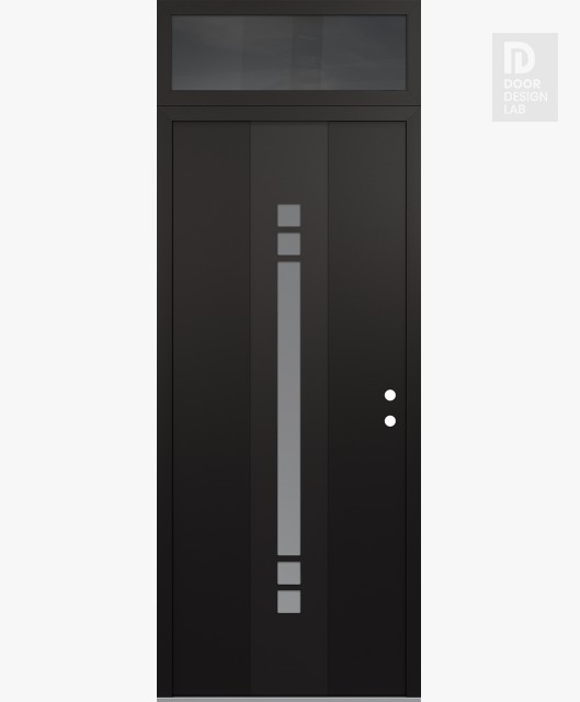 Modern Steel Front Door DIAMOND A4 36" X 96" BLACK/WHITE FROSTED GLASS PANEL BLACK LHI WITH TRANSOM MIRRORED GLASS