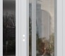 Modern Steel Front Door Diamond C15 52" x 96" white/white clear Glass Panel stainless steel RHI with Sidelite and Transom mirrored Glass