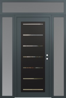 Diamond C11 64" x 96" anthracite/anthracite clear Glass Panel black LHI with 2 Sidelites and Transom frosted Glass