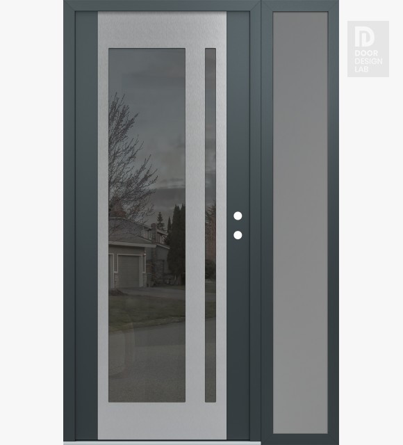 Modern Steel Front Door Diamond C15 48" x 80" anthracite/anthracite mirrored Glass Panel stainless steel LHI with Sidelite frosted Glass