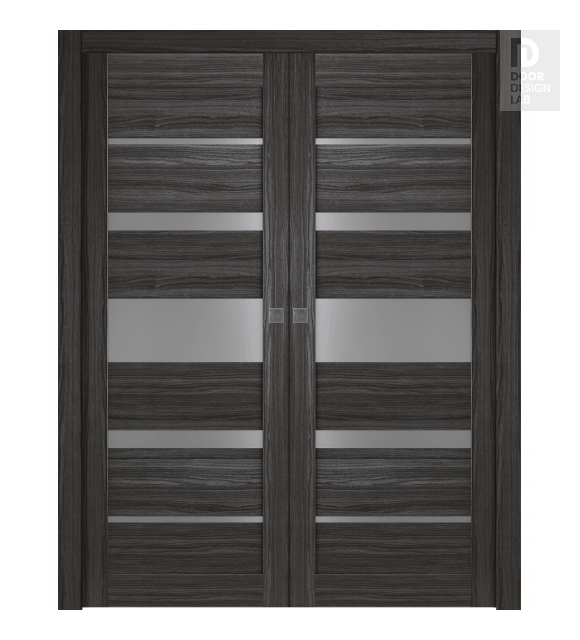 Kina Vetro Gray Oak Double pocket doors