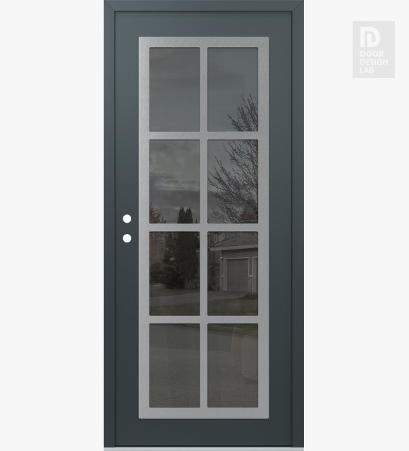 Modern Steel Front Door Diamond C16 36" x 80" anthracite/anthracite mirrored Glass Panel stainless steel RHI