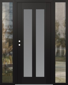 Diamond C14 60" x 80" black/white frosted Glass Panel black RHI with 2 Sidelites clear Glass