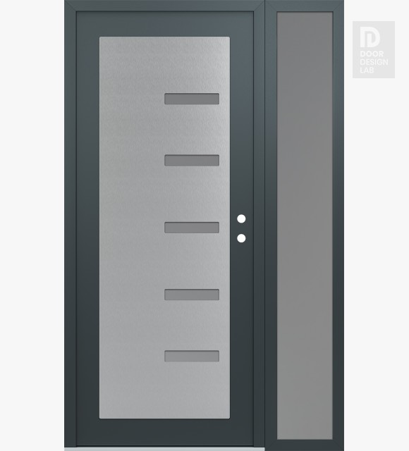 Modern Steel Front Door Diamond C8 52" x 80" anthracite/anthracite frosted Glass Panel stainless steel LHI with Sidelite frosted Glass