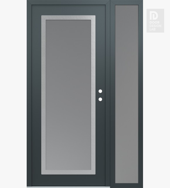 Modern Steel Front Door Diamond C1 52" x 80" anthracite/anthracite frosted Glass Panel stainless steel LHI with Sidelite frosted Glass