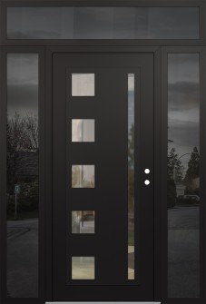 Diamond C3 64" x 96" black/black clear Glass Panel black LHI with 2 Sidelites and Transom mirrored Glass