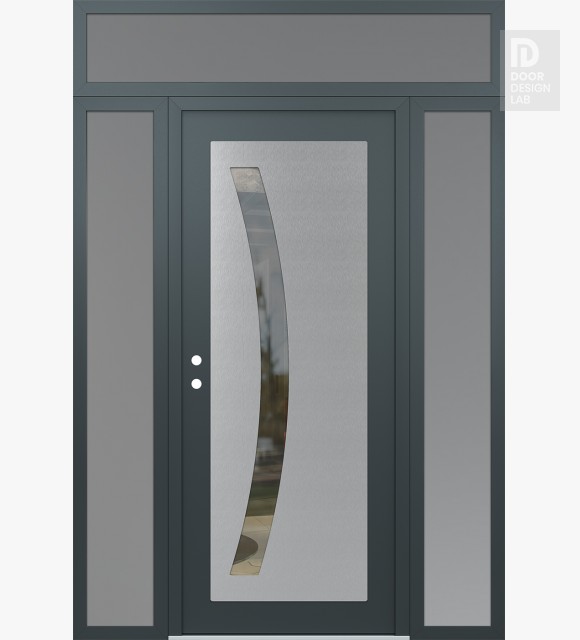 Modern Steel Front Door Diamond C4 60" x 96" anthracite/anthracite clear Glass Panel stainless steel RHI with 2 Sidelites and Transom frosted Glass