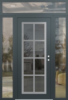 Diamond C16 68" x 96" anthracite/anthracite mirrored Glass Panel stainless steel LHI with 2 Sidelites and Transom clear Glass