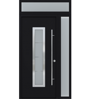MODERN BLACK FRONT STEEL DOOR ARGOS 49 1/4" X 95 11/16" LHI + SIDELITE RIGHT/TRANSOM