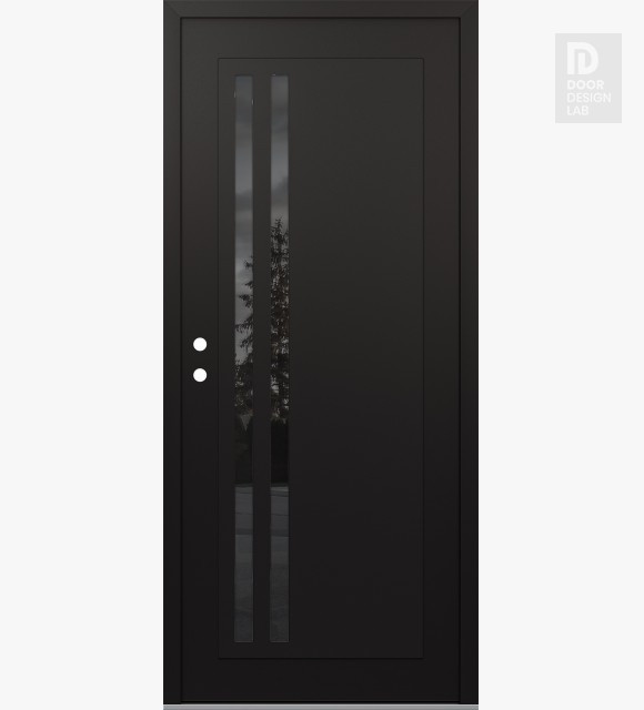 Modern Steel Front Door Diamond C6 36" x 80" black/black mirrored Glass Panel black RHI