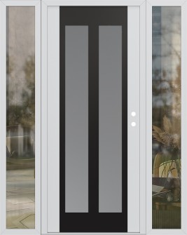 Diamond C14 64" x 80" white/white frosted Glass Panel black LHI with 2 Sidelites clear Glass