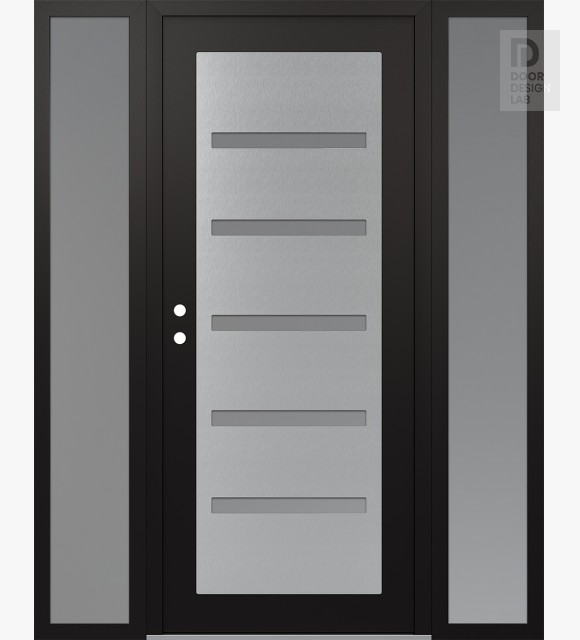 Modern Steel Front Door Diamond C7 60" x 80" black/white frosted Glass Panel stainless steel RHI with 2 Sidelites frosted Glass