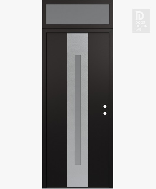 Modern Steel Front Door DIAMOND A2 36" X 96" BLACK/WHITE FROSTED GLASS PANEL BLACK LHI WITH TRANSOM FROSTED GLASS