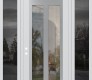 Modern Steel Front Door Diamond C14 64" x 96" white/white clear Glass Panel stainless steel RHI with 2 Sidelites and Transom mirrored Glass