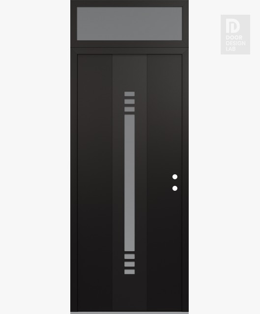Modern Steel Front Door DIAMOND A5 36" X 96" BLACK/WHITE FROSTED GLASS PANEL BLACK LHI WITH TRANSOM FROSTED GLASS