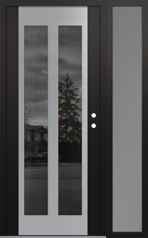 Diamond C14 52" x 80" black/black mirrored Glass Panel stainless steel LHI with Sidelite frosted Glass