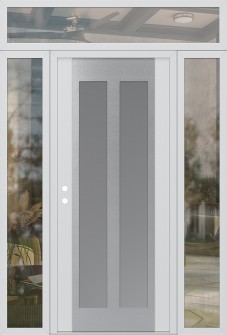 Diamond C14 64" x 96" white/white frosted Glass Panel stainless steel RHI with 2 Sidelites and Transom clear Glass