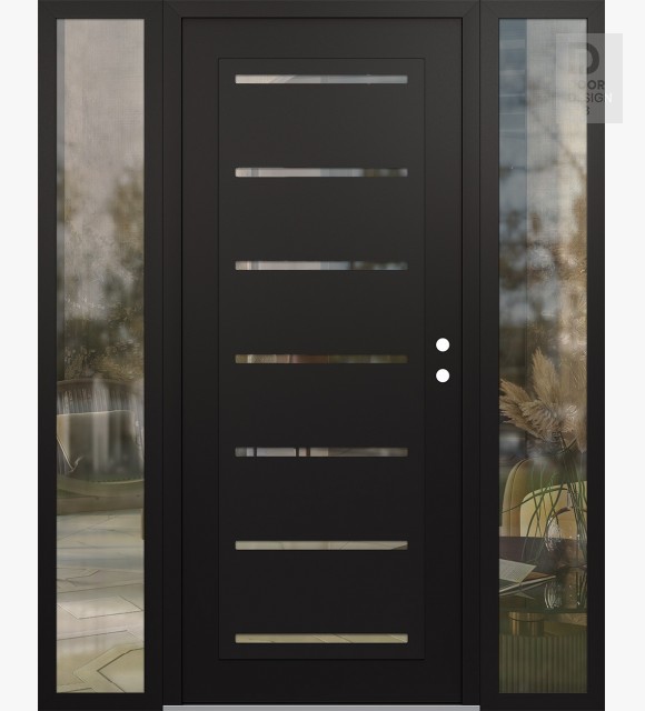 Modern Steel Front Door Diamond C11 60" x 80" black/black clear Glass Panel black LHI with 2 Sidelites clear Glass