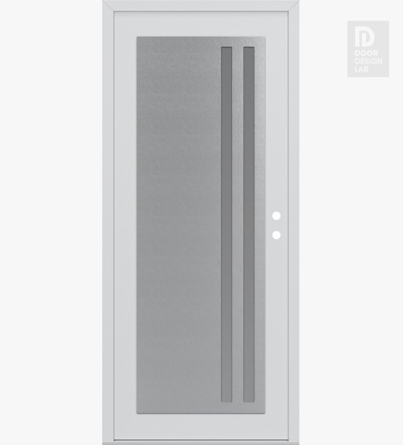 Modern Steel Front Door Diamond C6 36" x 80" white/white frosted Glass Panel stainless steel LHI