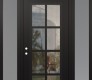 Modern Steel Front Door Diamond C16 68" x 96" black/black clear Glass Panel black RHI with 2 Sidelites and Transom frosted Glass