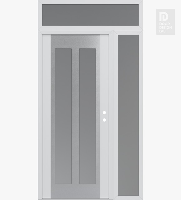 Modern Steel Front Door Diamond C14 50" x 96" white/white frosted Glass Panel stainless steel LHI with Sidelite and Transom frosted Glass