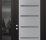 Modern Steel Front Door Diamond C7 52" x 96" black/white frosted Glass Panel stainless steel RHI with Sidelite and Transom mirrored Glass