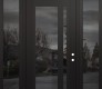 Modern Steel Front Door Diamond C15 64" x 96" black/black mirrored Glass Panel black LHI with 2 Sidelites and Transom mirrored Glass