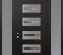 Modern Steel Front Door Diamond D4 64" x 96" black/black clear Glass Panel stainless steel RHI with 2 Sidelites and Transom frosted Glass