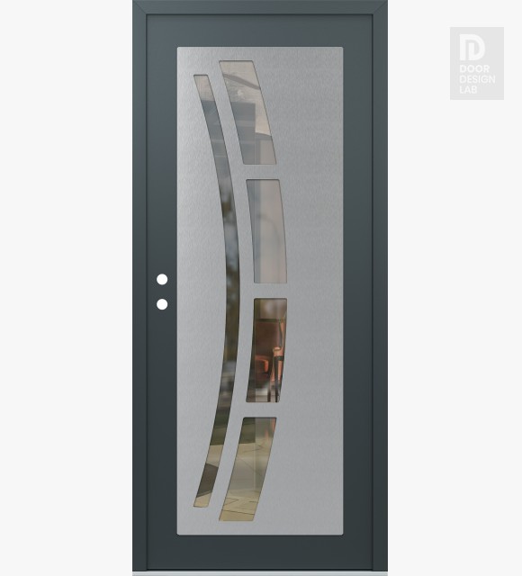 Modern Steel Front Door Diamond C12 36" x 80" anthracite/anthracite clear Glass Panel stainless steel RHI