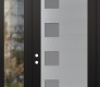 Modern Steel Front Door Diamond C5 50" x 96" black/white frosted Glass Panel stainless steel RHI with Sidelite and Transom clear Glass