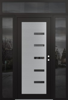 Diamond C8 64" x 96" black/black mirrored Glass Panel stainless steel LHI with 2 Sidelites and Transom mirrored Glass
