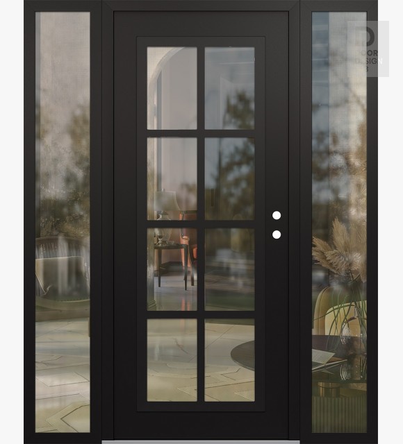 Modern Steel Front Door Diamond C16 60" x 80" black/black clear Glass Panel black LHI with 2 Sidelites clear Glass
