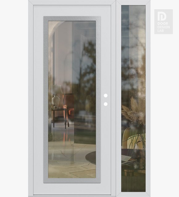 Modern Steel Front Door Diamond C1 48" x 80" white/white clear Glass Panel stainless steel LHI with Sidelite clear Glass