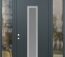 Modern Steel Front Door DIAMOND A11 68" X 96" ANTHRACITE/ANTHRACITE FROSTED GLASS PANEL STAINLESS STEEL RHI WITH 2 SIDELITES AND TRANSOM CLEAR GLASS