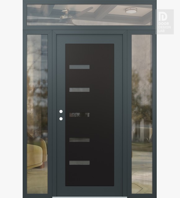 Modern Steel Front Door Diamond C8 64" x 96" anthracite/anthracite mirrored Glass Panel black RHI with 2 Sidelites and Transom clear Glass