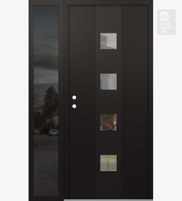 Modern Steel Front Door DIAMOND A12 52" X 80" BLACK/BLACK CLEAR GLASS PANEL BLACK RHI WITH SIDELITE MIRRORED GLASS