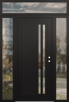 Diamond C6 60" x 96" black/black clear Glass Panel black LHI with 2 Sidelites and Transom clear Glass