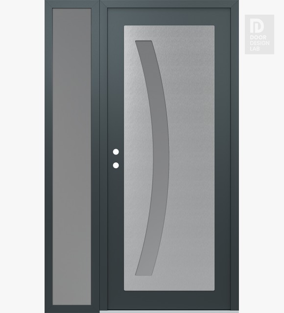 Modern Steel Front Door Diamond C4 48" x 80" anthracite/anthracite frosted Glass Panel stainless steel RHI with Sidelite frosted Glass