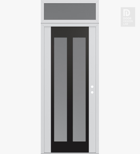 Modern Steel Front Door Diamond C14 36" x 96" white/white frosted Glass Panel black LHI with Transom frosted Glass