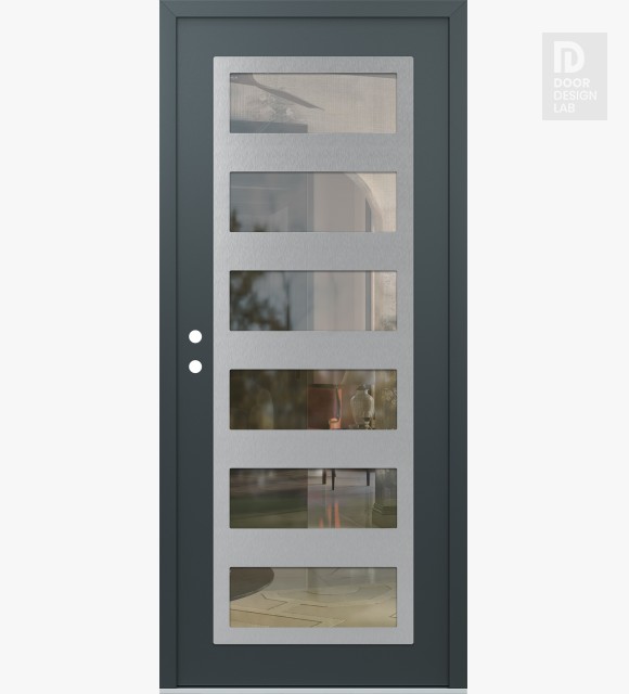 Modern Steel Front Door Diamond C9 36" x 80" anthracite/anthracite clear Glass Panel stainless steel RHI
