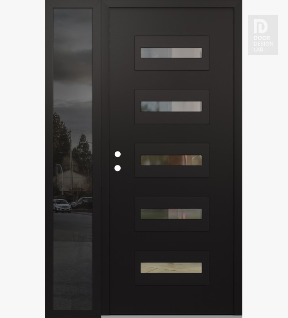 Modern Steel Front Door Diamond D4 48" x 80" black/black clear Glass Panel black RHI with Sidelite mirrored Glass