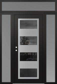 Diamond C2 60" x 96" black/black mirrored Glass Panel stainless steel RHI with 2 Sidelites and Transom frosted Glass