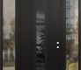 Modern Steel Front Door DIAMOND A10 64" X 96" BLACK/BLACK MIRRORED GLASS PANEL BLACK LHI WITH 2 SIDELITES AND TRANSOM CLEAR GLASS
