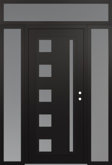 Diamond C3 68" x 96" black/white frosted Glass Panel black LHI with 2 Sidelites and Transom frosted Glass