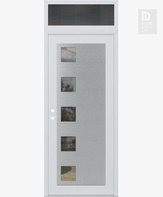 Modern Steel Front Door Diamond C5 36" x 96" white/white clear Glass Panel stainless steel RHI with Transom mirrored Glass
