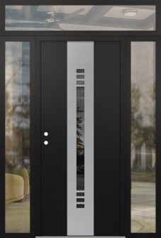 DIAMOND A5 68" X 96" BLACK/BLACK MIRRORED GLASS PANEL STAINLESS STEEL RHI WITH 2 SIDELITES AND TRANSOM CLEAR GLASS