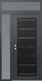 Diamond C11 52" x 96" anthracite/anthracite mirrored Glass Panel black RHI with Sidelite and Transom frosted Glass