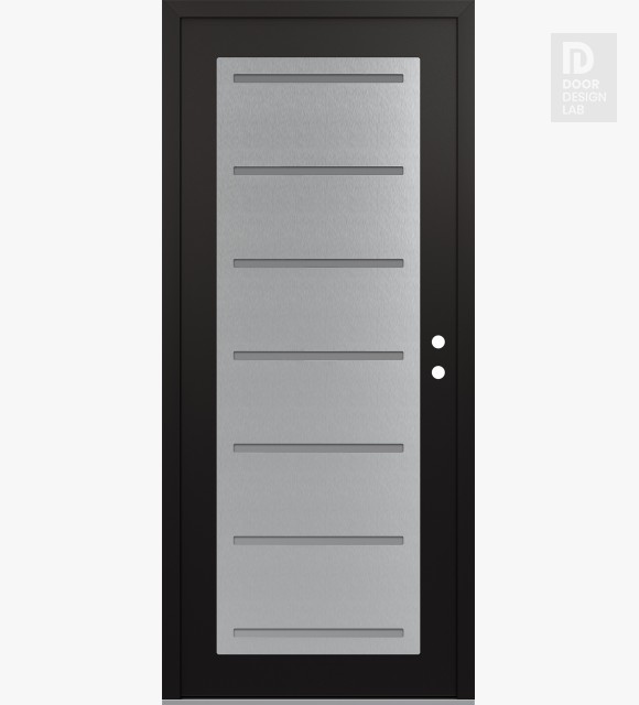 Modern Steel Front Door Diamond C11 36" x 80" black/white frosted Glass Panel stainless steel LHI