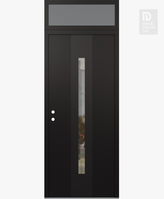 Modern Steel Front Door DIAMOND A2 36" X 96" BLACK/BLACK CLEAR GLASS PANEL BLACK RHI WITH TRANSOM FROSTED GLASS